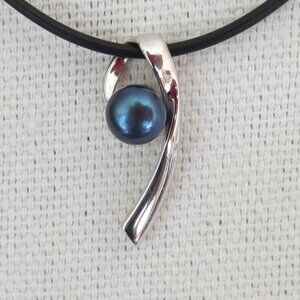 Peacock Pearl and Sterling Silver Pendant on Black Cord